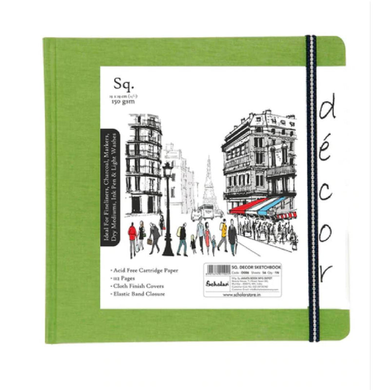 Scholar SQ. Decor Hard Bound Sketchbook 150 Gsm,56 Sheets- Green-  DSB6-C