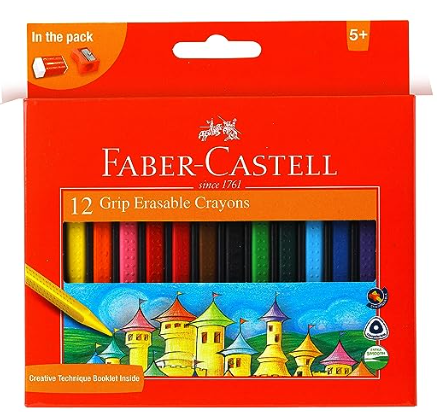 FABER CASTELL GRIP ERASABLE CRAYONS 12 - 122912