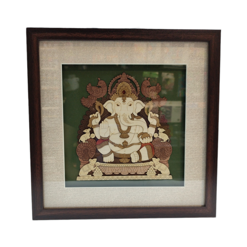Wooden Art Frame Viganneshwar Ganesh - 12X12INCH