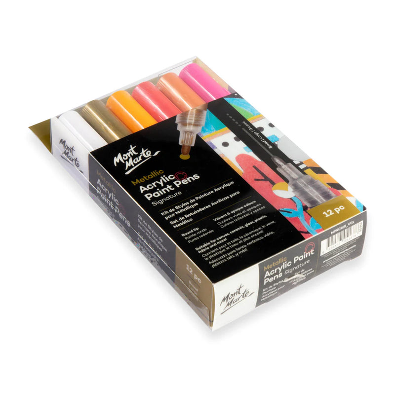 MONT MARTE ACRYLIC PAINT PENS METALLIC 12PC - MPN0168