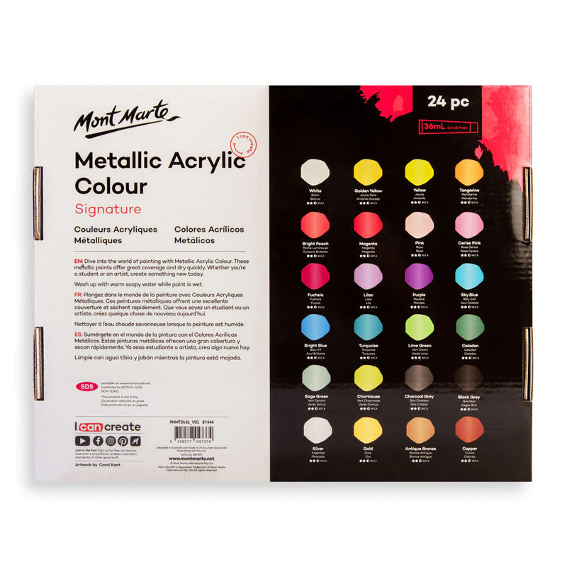 MONT MARTE METALLIC ACRYLIC COLOUR 24X36ML - PMMT2436