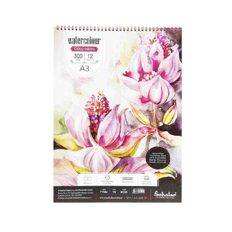 Scholar A3 Watercolour Pad - Wire Bound Cold Pressed 12 Sheets 300 Gsm (WCW3)