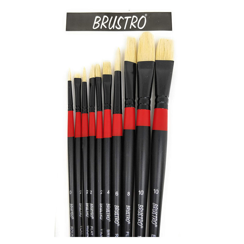Brustro White Bristle Brush Oil & Acrylic 10Pcs .