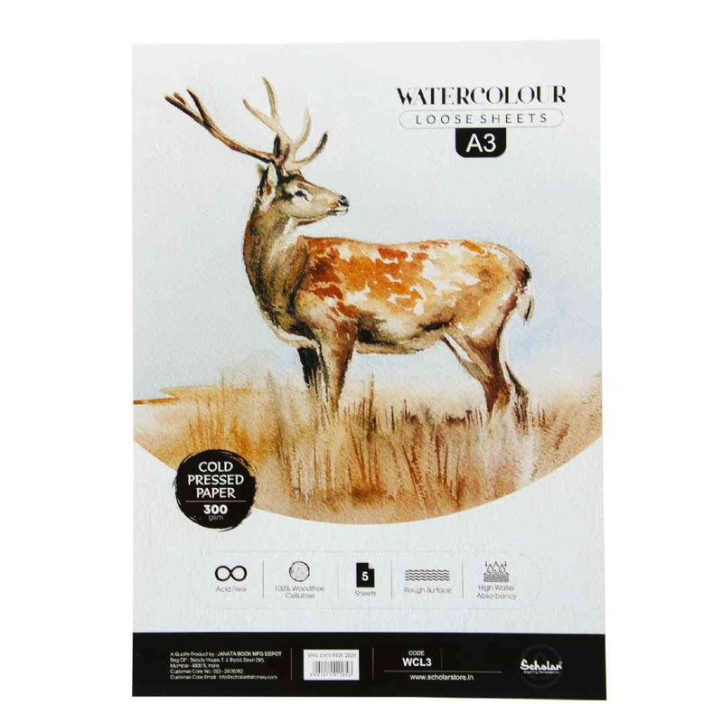 Scholar Watercolour Paper 300 gsm Cold Pressed A3 5 Sheets 300Gsm  (WCL3)