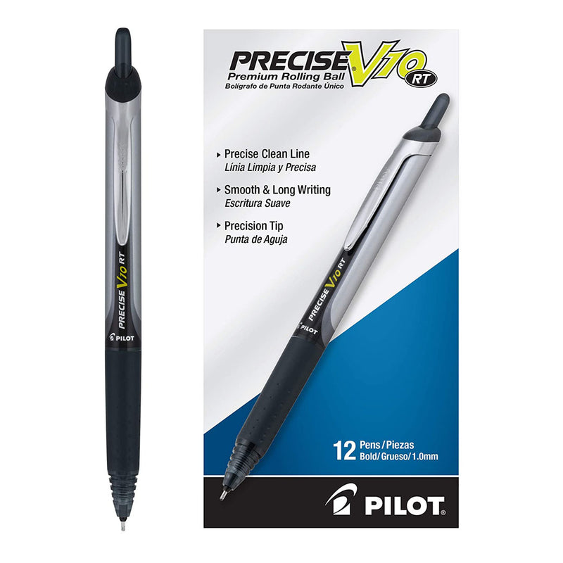 Pilot Hi-Tecpoint V10 Retractable Liquid Ink Rollerball Pen Black