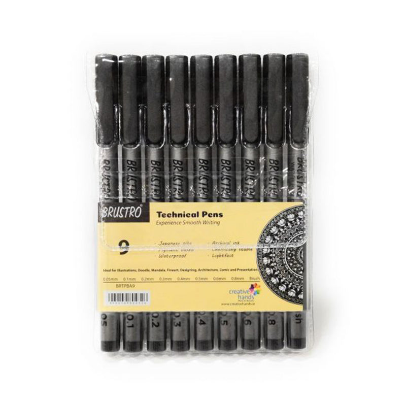 Brustro Technical Pens Black Set of 9