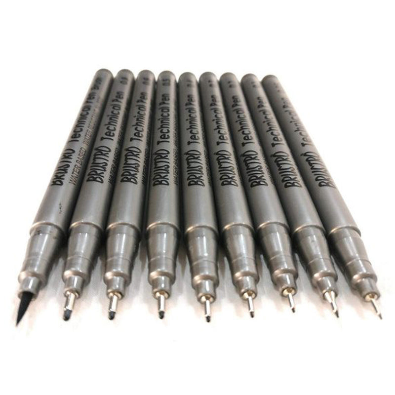 Brustro Technical Pens Black Set of 9