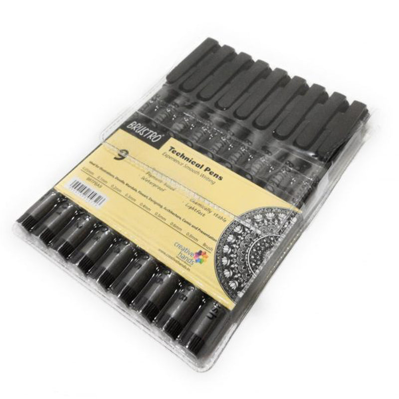 Brustro Technical Pens Black Set of 9
