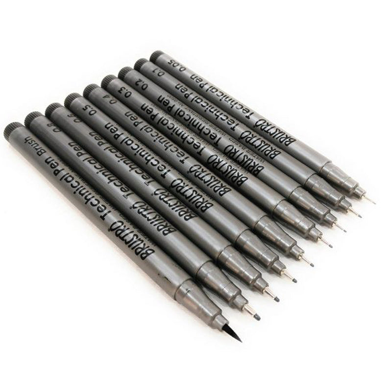 Brustro Technical Pens Black Set of 9