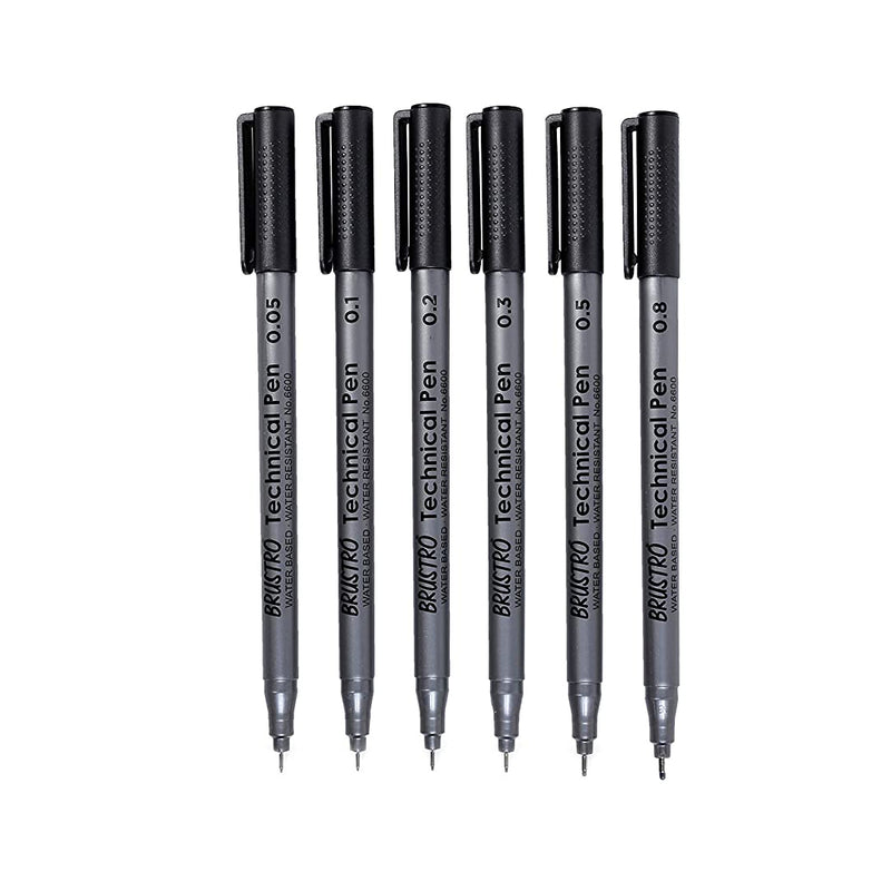 Brustro Technical Pens Black Set of 6