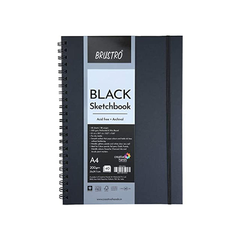 Brustro Black Sketchbook Wiro Bound A4 200G