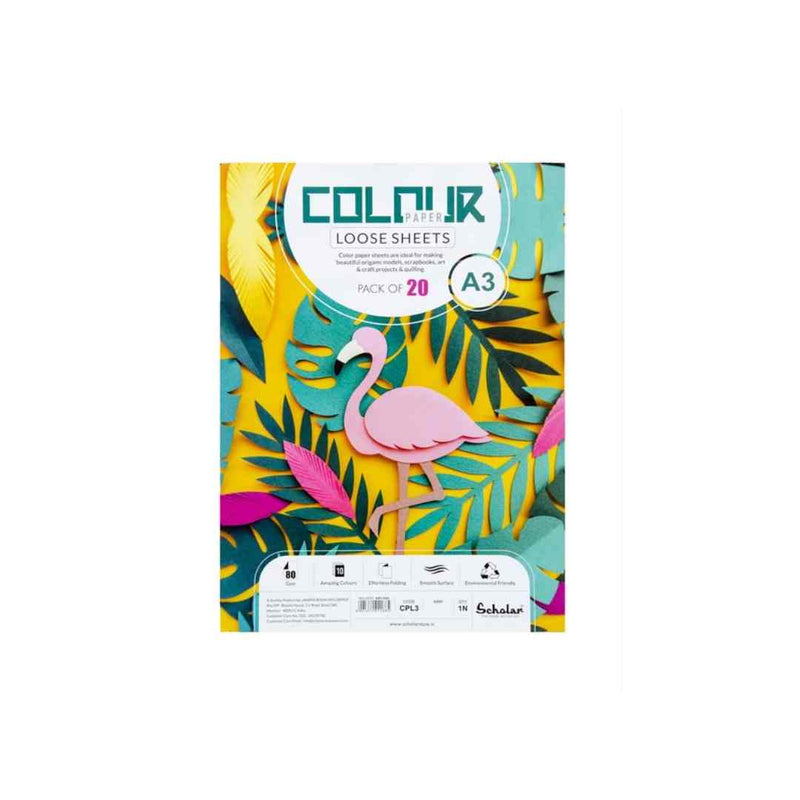 Scholar A3 Color Paper Loose Sheets - 80 GSM 20 Sheets (CPL3)