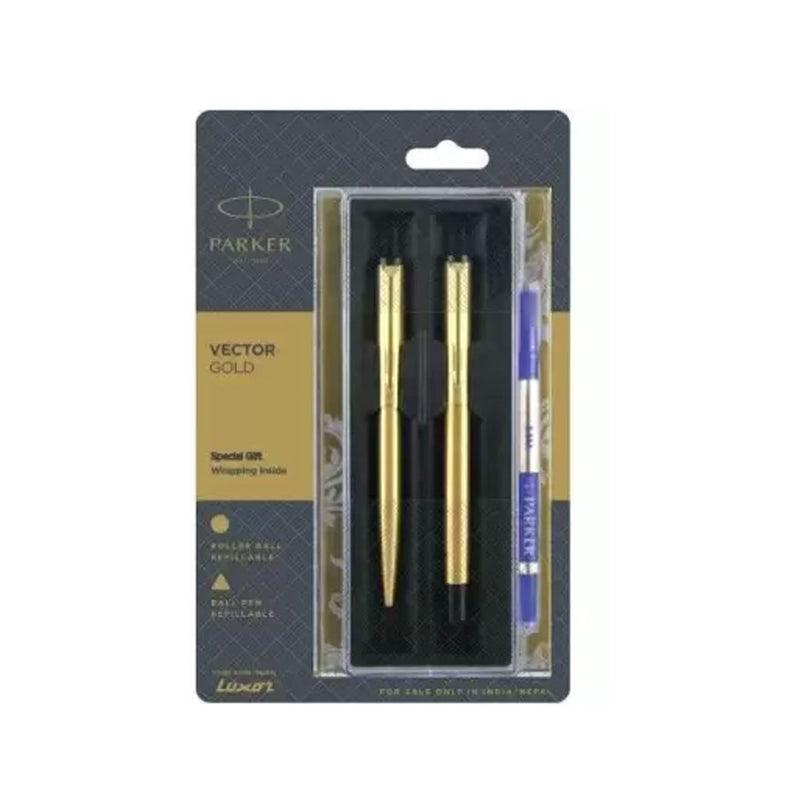 Parker Gold With Gold Trim Roller Ball + Ball Pen Pen Gift Set