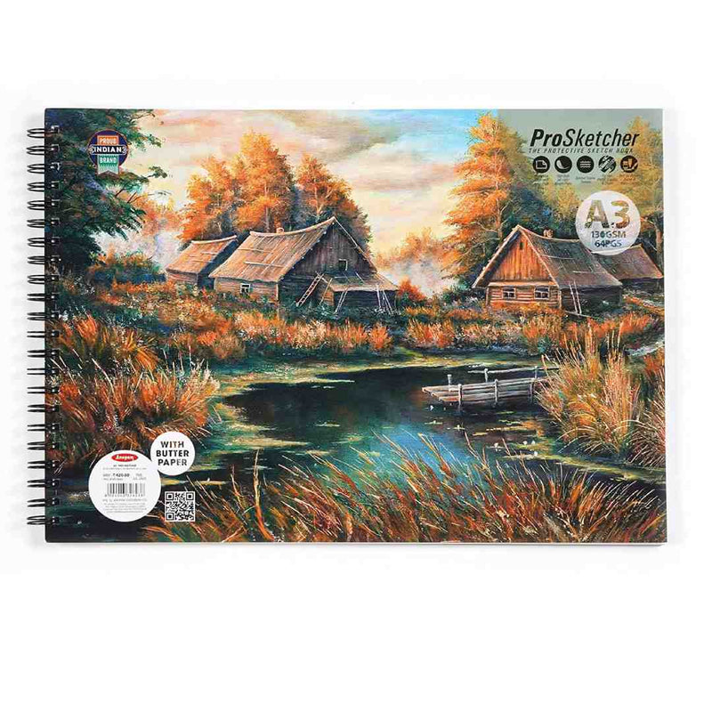 Anupam A3 -PRO-Sketcher Sketch Book 130 GSM,64 Pages White