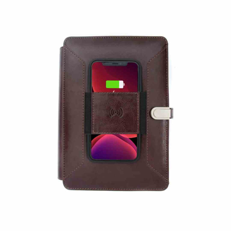 Pennline Superbook Organizer With Wireless Charging + 8000mAh Powerbank And 16GB Flash Drive – Coffee Brown