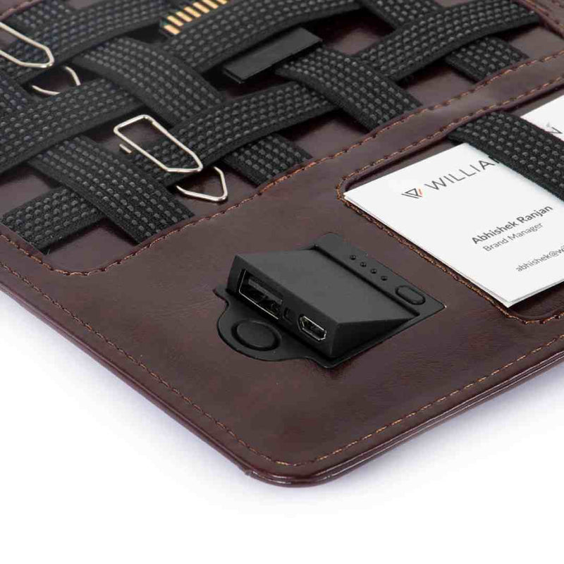 Pennline Superbook Organizer With Wireless Charging + 8000mAh Powerbank And 16GB Flash Drive – Coffee Brown