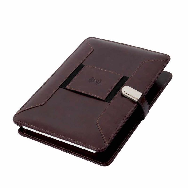Pennline Superbook Organizer With Wireless Charging + 8000mAh Powerbank And 16GB Flash Drive – Coffee Brown