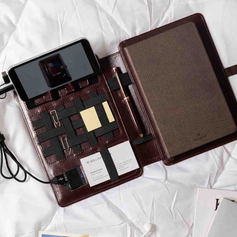 Pennline Superbook Organizer With Wireless Charging + 8000mAh Powerbank And 16GB Flash Drive – Coffee Brown