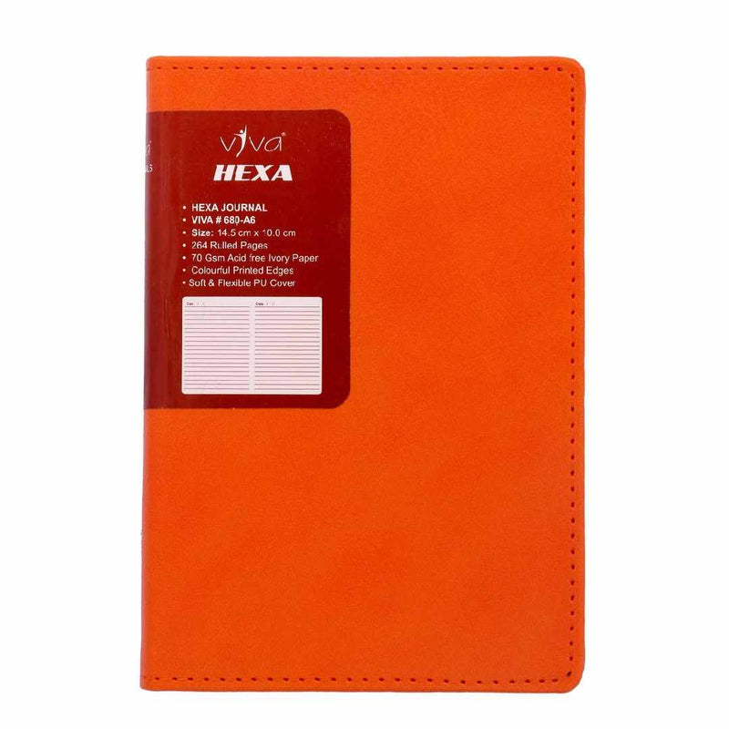 Viva Hexa A6 Journal Notebook Pocket Size 70 GSM 264 Ruled Pages with Colorful Printed Edges