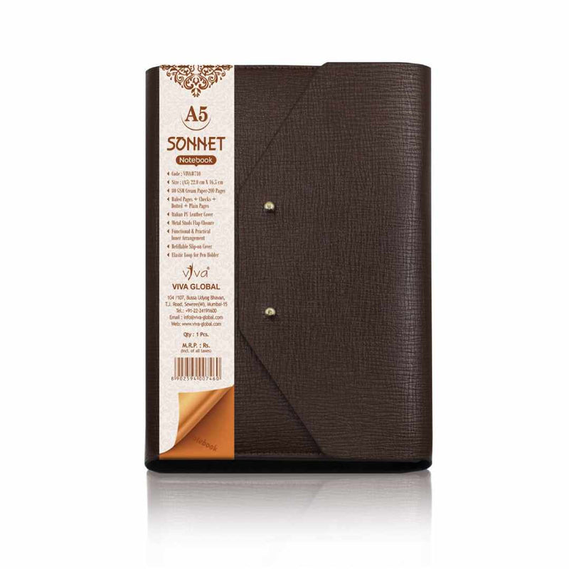 Viva Sonnet A5 Executive Notebook -Dark Brown