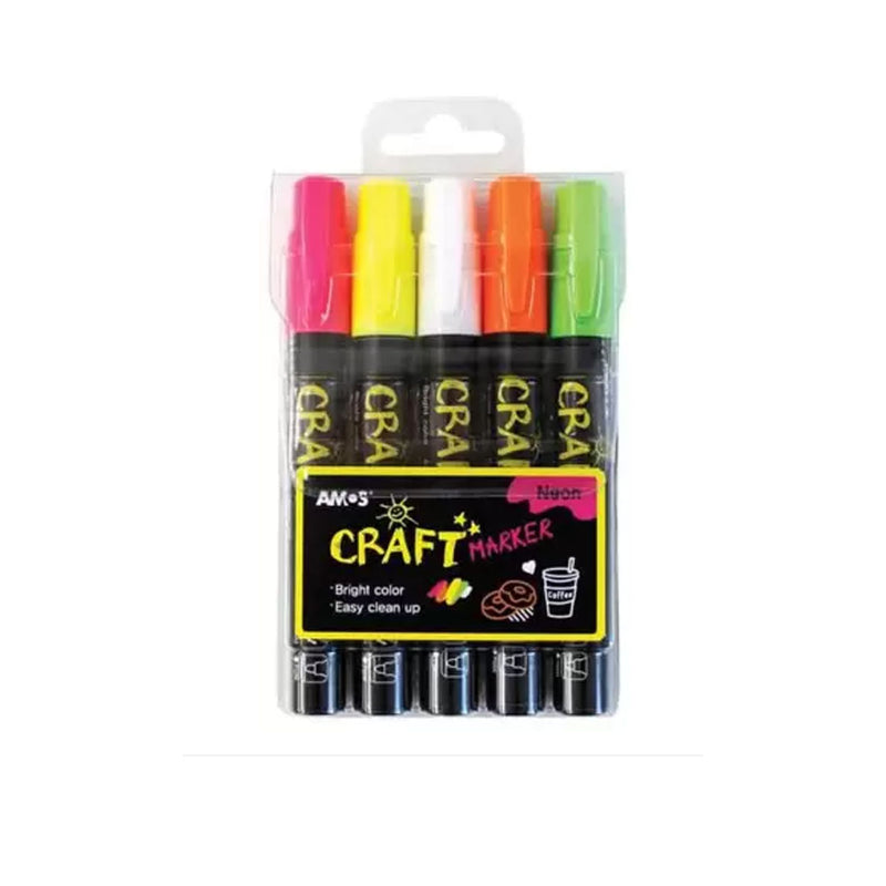 Amos Neon Craft Markers, 5 Pieces Set