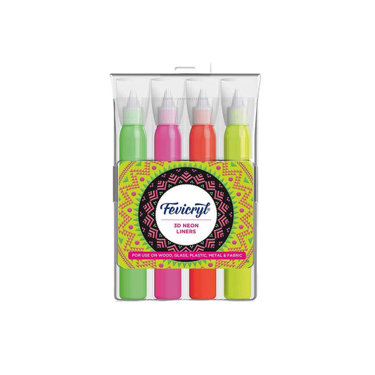 Pidilite Fevicryl 3D Neon Liners (20 Ml Each): Sets of Pink, Yellow, Green & Orange
