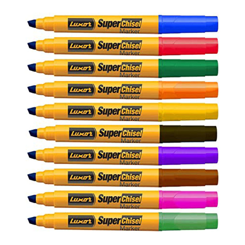 Luxor Assorted Super Chisel Marker Set of 10 (All Different Color)