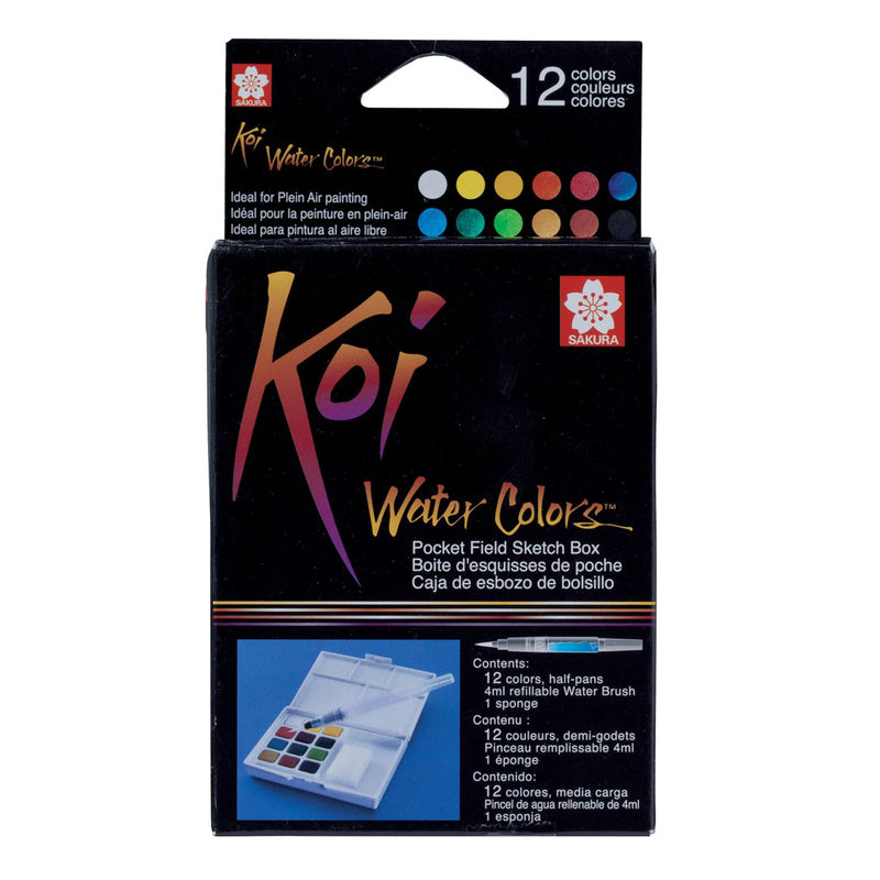 Sakura Koi Watercolor Box 12 Color Field Sketch Set, Assorted Fluorescent & Metallics