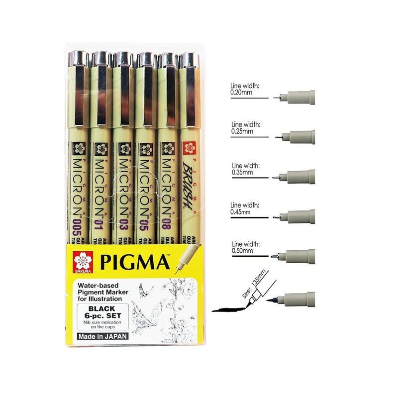 Sakura Pigma Micron Pen Set 6 Pieces