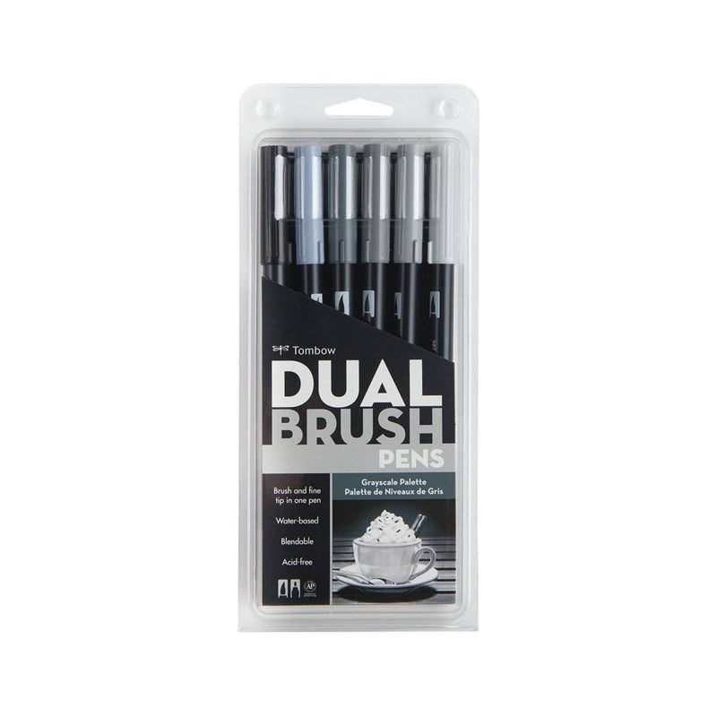 Tombow Dual Brush Pens Grayscale Palette Pack Of  6 - ABT6CGR