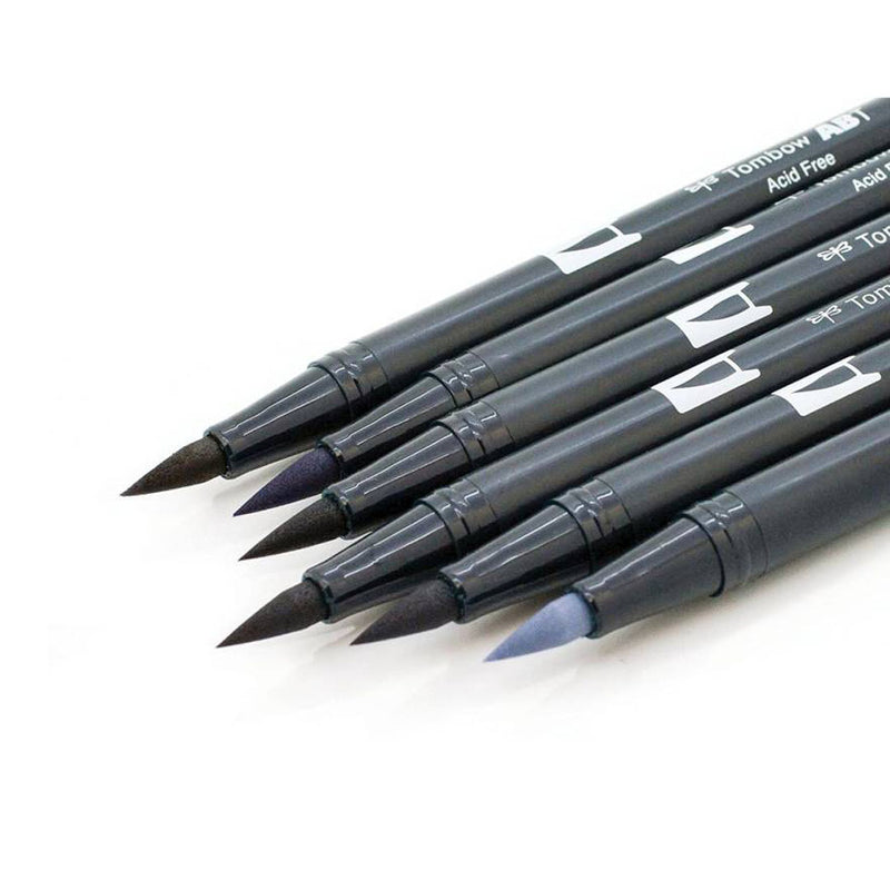Tombow Dual Brush Pens Grayscale Palette Pack Of  6 - ABT6CGR